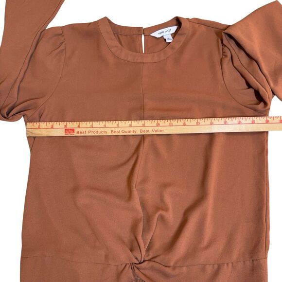 Nine West Womens Blouse Small Spice Long Sleeve Round‎ Neck Twist Front Top - Picture 12 of 16